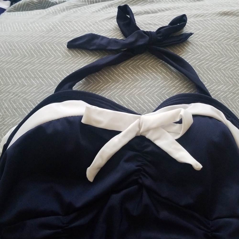 Navy and White Halter One Piece Swimsuit